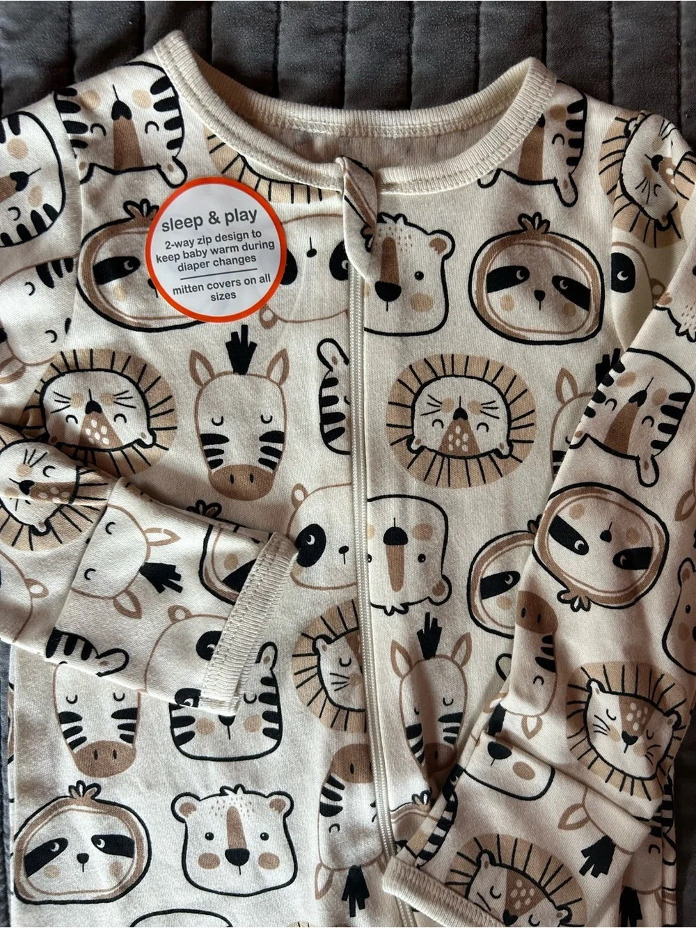 Wonder Nation neutral Animal & Star Print Cotton One-Piece Sleepers - 2-Pack